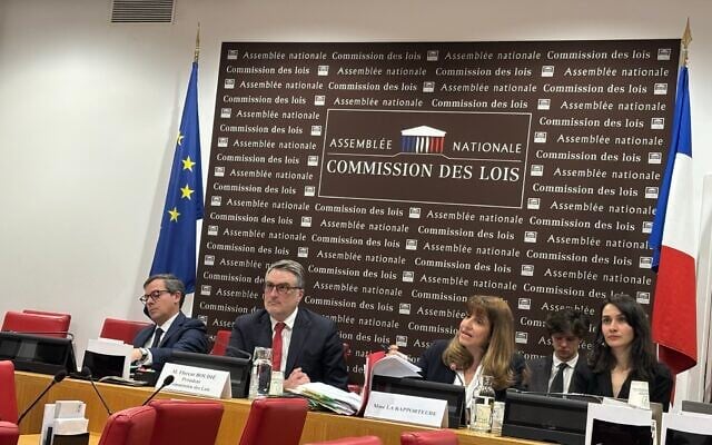 La députée Caroline Yadan en commission des lois à l’Assemblée nationale, à Paris, le 20 janvier 2026. (Crédit : Constance Le Grip/X.com)