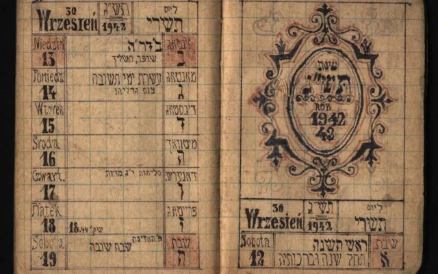 Un calendrier rédigé de mémoire par Shlomo Joseph Sheiner en Pologne pendant la Shoah (Crédit : Yad Vashem)