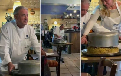 Le chef Moshe Basson retourne un plat de maklouba à l’Eucalyptus le 25 février 2026. (Crédit : Daniel Laufer)