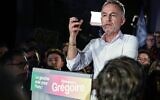 Emmanuel Grégoire lors d’un meeting à Paris, le 14 janvier 2026. (Crédit : Martin Lelievre/AFP)