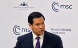 Le secrétaire d'État des États-Unis Marco Rubio s'exprimant lors de la Conférence sur la sécurité de Munich, en Allemagne, le 14 février 2026. (Crédit : Michael Probst/AP)