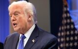 Le président américain Donald Trump s'adressant aux journalistes dans la salle de presse James Brady, à la Maison Blanche, à Washington, le 20 février 2026. (Crédit : Alex Brandon/AP Photo/)