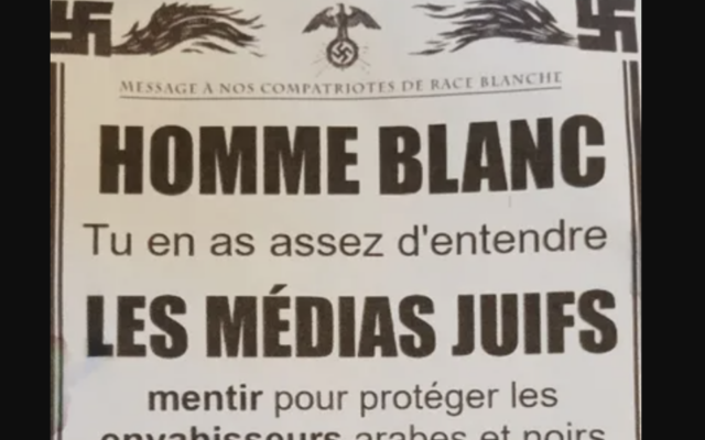 Le tract antisémite et xénophobe distribué à Mulhouse en février 2026. (Crédit : X)