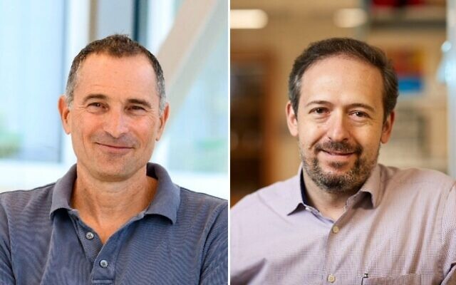 Le professeur Ido Amit, à gauche, de l'Institut Weizmann des sciences, et le professeur Jonathan Kipnis, de la faculté de médecine de l'université de Washington, à Saint-Louis, dans le Missouri. (Autorisation : Matt Miller)