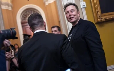 Elon Musk quitte le Capitole après une réunion avec les Républicains du Sénat, à Washington, le 5 mars 2025. (Photo AP/J. Scott Applewhite)