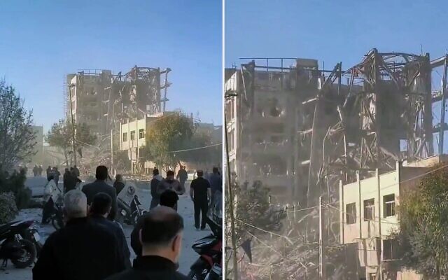 Images de l'attaque israélienne contre un bâtiment de la ville iranienne de Qom, où un organe était chargé d'élire le nouveau guide suprême de l'Iran le 3 mars 2026. (crédit : Capture d'écran : X ; utilisée conformément à l'article 27a de la loi sur le droit d'auteur)