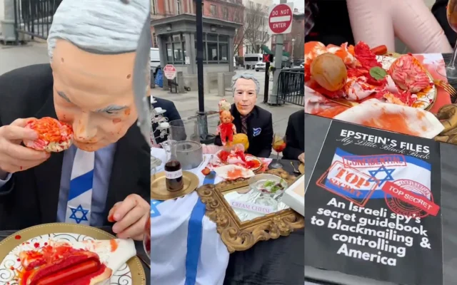 Des activistes organisent une manifestation accusant les Juifs de meurtre rituel à Washington, DC, dans une vidéo publiée le 5 mars 2026. (Crédit : Instagram ; utilisé conformément à la clause 27a de la loi sur le droit d’auteur) Des activistes organisent une manifestation accusant les Juifs de meurtre rituel à Washington, DC, dans une vidéo publiée le 5 mars 2026. (Crédit : Instagram ; utilisé conformément à la clause 27a de la loi sur le droit d’auteur)