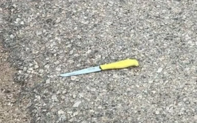 Un couteau brandi par un suspect palestinien lors d’une tentative d’attaque dans l'implantation e de Negohot, en Cisjordanie, le 18 avril 2026. (Autorisation) Un couteau brandi par un suspect palestinien lors d’une tentative d’attaque dans l'implantation e de Negohot, en Cisjordanie, le 18 avril 2026. (Autorisation)