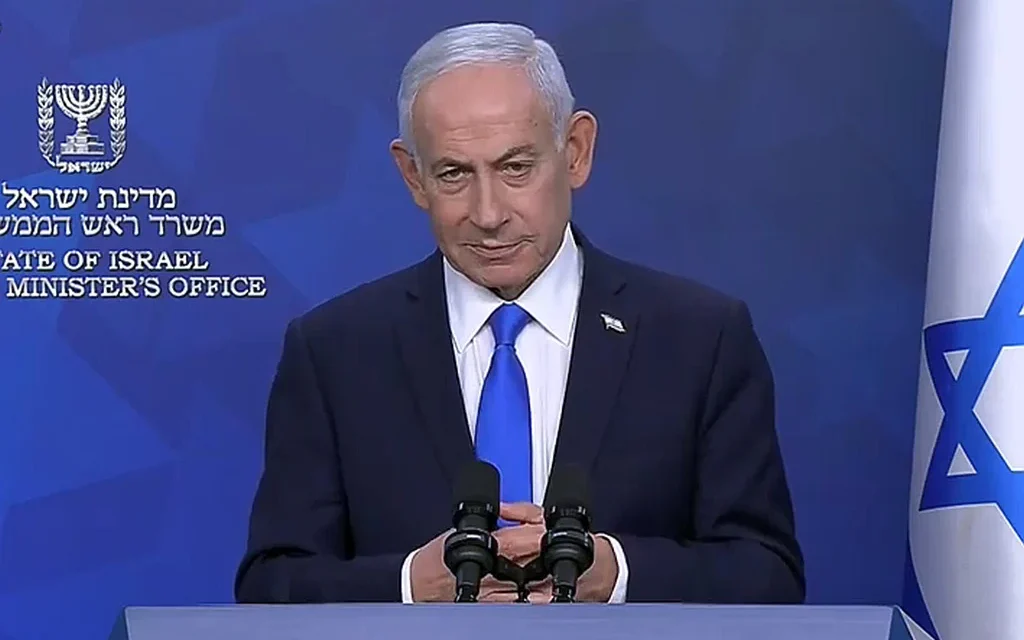 Le Premier ministre Benjamin Netanyahu lors d’une intervention le 8 avril 2026. (Crédit : Capture d’écran/Bureau de la presse gouvernementale)