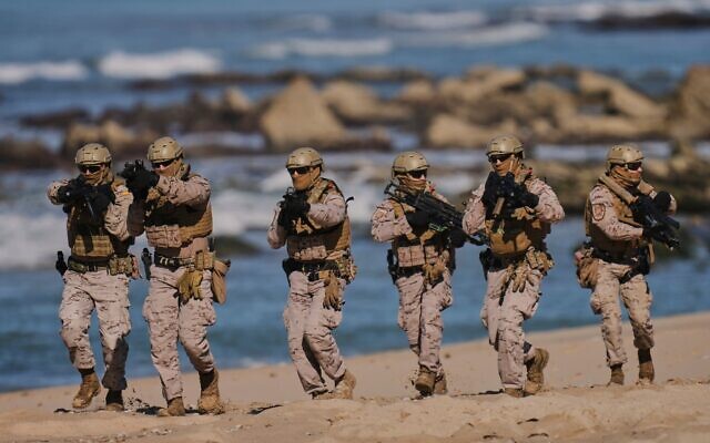 Une unité de la marine espagnole participe à l'exercice naval « Dynamic Mariner/Flotex-25 » de l'OTAN à Barbate, dans le sud de l'Espagne, le 28 mars 2025. (Crédit : AP/Bernat Armangue)