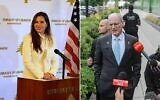 Montage photos (de gauche à droite) : L'ambassadrice du Liban aux États-Unis, Nada Hamadeh, et l'ambassadeur d'Israël aux États-Unis, Yechiel Leiter. (Crédits : Ambassade du Liban à Washington/AP)