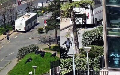 Scène d'une fusillade près du consulat israélien, à Istanbul, en Turquie, le 7 avril 2026. (Crédits : Réseau social ; utilisées conformément à l'article 27a de la loi sur le droit d'auteur)