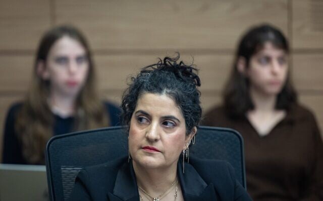 Sagit Afik, conseillère juridique de la Knesset, lors d'une réunion de la commission de la Chambre, à la Knesset, le 1ᵉʳ décembre 2025. (Crédit : Yonatan Sindel/Flash90)