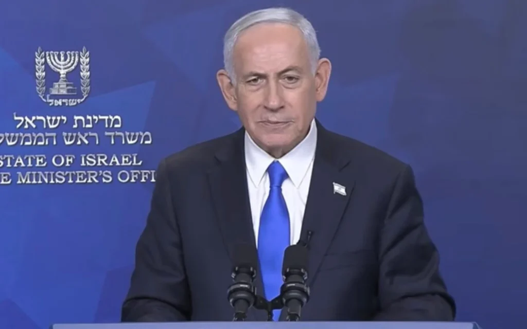 Le Premier ministre Benjamin Netanyahu s’exprime sur la guerre contre l’Iran dans une déclaration vidéo publiée le 11 avril 2026. (Capture d’écran/YouTube)