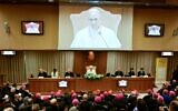 Le pape Léon XIV lors de la présentation de sa première encyclique, Magnifica Humanitas (Humanité magnifique), au Vatican, le 25 mai 2026. (Crédit : Alberto PIZZOLI / AFP)