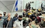 Montage photos (de gauche à droite) : Le ministre de la Sécurité nationale, Itamar Ben Gvir ; des militants de la Global Sumud Flotilla en détention, au port d'Ashdod, le 20 mai 2026. (Crédit : Capture d'écran/Compte X d'Itamar Ben Gvir)