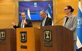 De gauche à droite : Le député Simcha Rothman, président de la commission de la Constitution, du Droit et de la Justice de la Knesset, Yariv Levin, ministre de la Justice, et Yulia Malinovsky, députée d'Yisrael Beytenu, à la Knesset, le 10 mai 2026. (Crédit : Sam Sokol/Times of Israel)