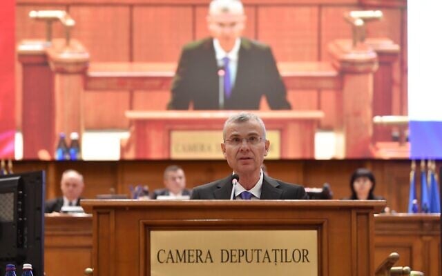 Le ministre de la Justice Yariv Levin s'adresse au Parlement roumain, le 14 mai 2026. (Autorisation: Yariv Levin) Le ministre de la Justice Yariv Levin s'adresse au Parlement roumain, le 14 mai 2026. (Autorisation: Yariv Levin)