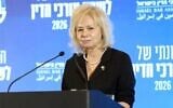 La procureure générale Gali Baharav-Miara s'exprimant devant l'Association du barreau israélien, le 1ᵉʳ juin 2026. (Crédit : Association du barreau israélien)