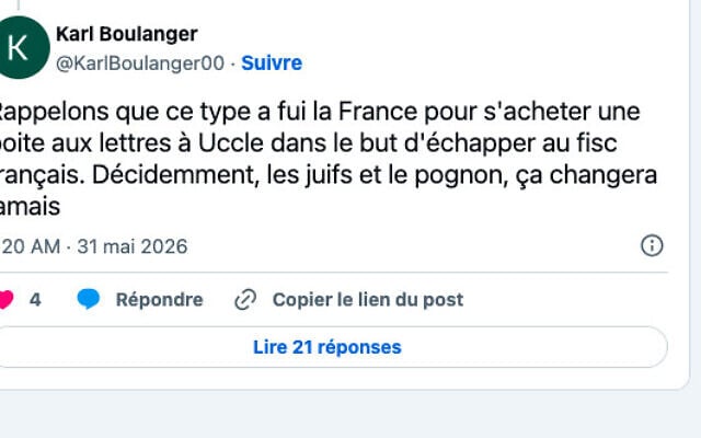 Le message de Karl Boulanger, qui a conduit à son exclusion du Parti socialiste de Belgique. (Crédit : X.com)