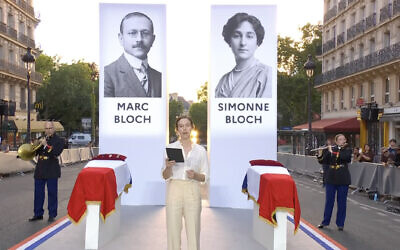 Cérémonie d'entrée au Panthéon de l'historien et résistant juif Marc Bloch et de son épouse, Simonne Bloch née Vidal, le 23 juin 2026 à Paris. (Crédit : Capture d'écran/YouTube)