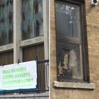Les dégâts causés par le feu à la synagogue Temple Emanu-El-Beth Sholom de Montréal, photographiés le 5 juin 2026, à la suite d'un incendie criminel. (Crédit : Capture d'écran YouTube CTV)