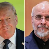 Le président américain Donald Trump arrive au sommet du G7 à Évian-les-Bains, en France, le 15 juin 2026. (Crédit : AP) ; le président du Parlement iranien, Mohammad Bagher Ghalibaf, à Islamabad, au Pakistan, le 11 avril 2026. (Crédit : Bureau du Premier ministre pakistanais/AP)