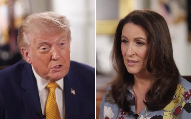 Montage photos : Le président américain Donald Trump ; Miranda Devine, animatrice de « Pod Force One », lors d'une interview publiée le 3 juin 2026. (Crédit : Captures d'écran/Pod Force One) Montage photos : Le président américain Donald Trump ; Miranda Devine, animatrice de « Pod Force One », lors d'une interview publiée le 3 juin 2026. (Crédit : Captures d'écran/Pod Force One)