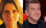 Montage photos (de gauche à droite) : Caroline Fourest, journaliste ; Matthieu Pigasse, propriétaire de plusieurs médias d’extrême-gauche, sur une photo non datée. (Crédits : Nadine Le Lirzin/CC BY-SA 4.0 ; Capture d'écran/YouTube)