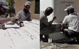 Des ouvriers restaurent des pierres tombales juives à Damas, en 2026. (Crédit:  Syrian Mosaic Foundation)