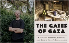 Amir Tibon (à gauche) et son livre, « The Gates of Gaza : A Story of Betrayal, Survival, and Hope in Israel’s Borderlands » (Les portes de Gaza : une histoire de trahison, de survie et d’espoir dans les zones frontalières d’Israël). (Prix Sami Rohr de littérature juive)