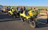 Les services de secours sur la scène d'un accident de la route qui a entraîné la mort de deux motards près du carrefour de Golani, le 25 juin 2026. (Capture d'écran/X)