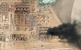 Cette image satellite, obtenue par Reuters le 21 juillet 2026, montre de la fumée s'élevant de la centrale électrique et de l'usine de dessalement de Subiya, à Subiya au Koweït, le 18 juillet 2026, à la suite d'une attaque iranienne. (Crédit : CNES 2026, diffusion Airbus DS/Image fournie par REUTERS)