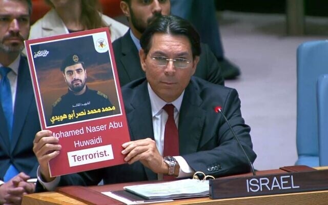 L’envoyé d’Israël auprès des Nations unies, Danny Danon, au Conseil de sécurité de l’ONU, le 29 juin 2026. (Crédit : Capture d'écran/UN WebTV)