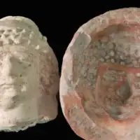 Le moule utilisé pour produire le visage de la figurine féminine, à côté de la reconstitution réalisée à partir de celui-ci. (Crédit : Emil Aladjem/Autorité israélienne des Antiquités)