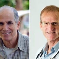 Le professeur Ariel Tarasiuk, à gauche, de l'unité des troubles du sommeil et de l'éveil de l'hôpital universitaire Soroka et du département de physiologie de l'université Ben Gurion du Neguev, et le professeur Aviv D. Goldbart du centre médical pédiatrique Saban de l'hôpital universitaire Soroka. (Autorisation)