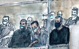 Mohamed Bakkali (à gauche), ici en juin 2022 au côté d'Oussama Atar (au centre) et Salah Abdeslam (à droite) dans le box des accusés du procès des attentats du 13-Novembre. Benoît Peyrucq/AFP