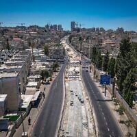 Vue du chantier du tramway de Jérusalem dans le quartier de Bar-Ilan, à Jérusalem, le 2 juillet 2026. (Crédit : Chaim Goldberg/Flash90)