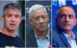 Montage photos (de gauche à droite) : Yoaz Hendel, à Petah Tikva, le 10 mai 2026 ; Benny Gantz, député et chef du parti Kakhol Lavan, à la Knesset, le 29 juin 2026 ; Dedy Simhi, à Jérusalem, le 5 juillet 2026. (Crédits : Avshalom Sassoni/Flash90 ; Chaïm Goldberg/Flash90 ; Yonatan Sindel/Flash90)