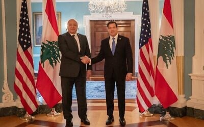 Le secrétaire d’État américain Marco Rubio (à droite) et le président libanais Joseph Aoun, au département d’État à Washington, le 19 juillet 2026. (Crédit : Marco Rubio/X)