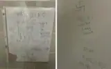 Les graffitis attribués à Ziheng Fang à l’université d’État de San José, visibles dans une plainte pénale rendue publique le 9 juillet 2026. (Crédit: Ministère américain de la Justice)