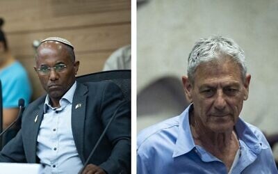 Ces photos montrent Moshe Solomon (à gauche), député du parti HaTzionout HaDatit, lors d'une réunion d'une commission de la Knesset le 28 juin 2026 (Crédit : Yonatan Sindel/Flash90) ; et Ram Ben Barak, député du parti Yesh Atid, lors d'une séance plénière de la Knesset le 27 avril 2026 (Crédit : Chaim Goldberg/Flash90) Ces photos montrent Moshe Solomon (à gauche), député du parti HaTzionout HaDatit, lors d'une réunion d'une commission de la Knesset le 28 juin 2026 (Crédit : Yonatan Sindel/Flash90) ; et Ram Ben Barak, député du parti Yesh Atid, lors d'une séance plénière de la Knesset le 27 avril 2026 (Crédit : Chaim Goldberg/Flash90)