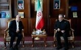 Le ministre iranien des Affaires étrangères, Abbas Araghchi (à droite), rencontre le président du Conseil de la Choura du Hamas, Muhammad Ismail Darwish (à gauche), le 4 juillet 2026. (Crédit : Ministre iranien des Affaires étrangères/Telegram)