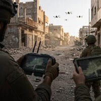 Les soldats de l'armée israélienne utilisent la télécommande universelle de la start-up de technologie de défense EyesAtop, fondée en Israël, pour piloter divers drones. (Autorisation : EyesAtop)