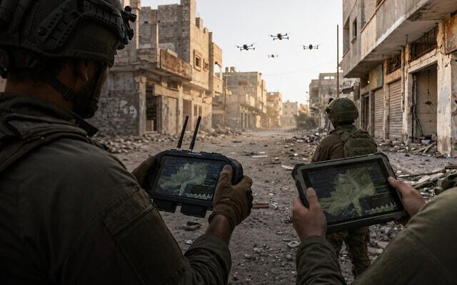 Les soldats de l'armée israélienne utilisent la télécommande universelle de la start-up de technologie de défense EyesAtop, fondée en Israël, pour piloter divers drones. (Autorisation : EyesAtop)