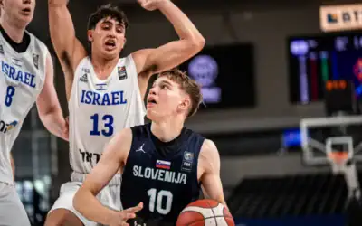 Lors du match d’EuroBasket U18 Slovénie-Israël, en Italie, le 30 juillet 2026. (Crédit : FIBA.basketball)