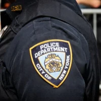 Un officier de la police de New York (NYPD) lors d'une manifestation anti-Israël, le 23 septembre 2025. (Luke Tress/ Times of Israel/ Archives)