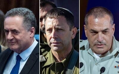 Montage photos (de gauche à droite) : Le ministre de la Défense, Israel Katz, le 15 juillet 2026 ; le général de division Avi Bluth, chef du Commandement du Centre de l'armée israélienne, le 20 février 2026 ; Eyal Zamir, chef d'état-major de l'armée israélienne, le 12 juillet 2026. (Crédits : Yonatan Sindel/Flash90 ; Chaïm Goldberg/Flash90 ; Chaïm Goldberg/Flash90) Montage photos (de gauche à droite) : Le ministre de la Défense, Israel Katz, le 15 juillet 2026 ; le général de division Avi Bluth, chef du Commandement du Centre de l'armée israélienne, le 20 février 2026 ; Eyal Zamir, chef d'état-major de l'armée israélienne, le 12 juillet 2026. (Crédits : Yonatan Sindel/Flash90 ; Chaïm Goldberg/Flash90 ; Chaïm Goldberg/Flash90)