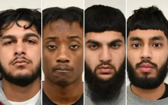 Rehan Khan, Judex Atshatshi, Saif Ali et Hamza Iqbal, qui ont plaidé coupables le 28 août 2026 d'un incendie criminel ayant détruit quatre ambulances appartenant à l'association caritative juive Hatzola, stationnées devant une synagogue à Londres le 23 mars 2026. (Crédit: Police métropolitaine de Londres)