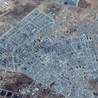 Image satellite des dégâts causés à Rafah, dans le sud de la bande de Gaza, le 10 octobre 2025. (Crédit : Image satellite ©2025 Vantor/AFP)